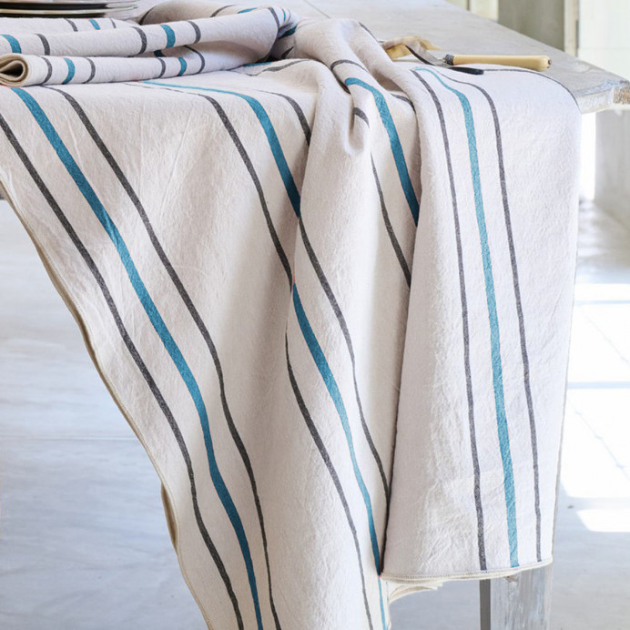 Vent du Sud Nappe HOSHI en Coton Lavé Froissé à Rayures
