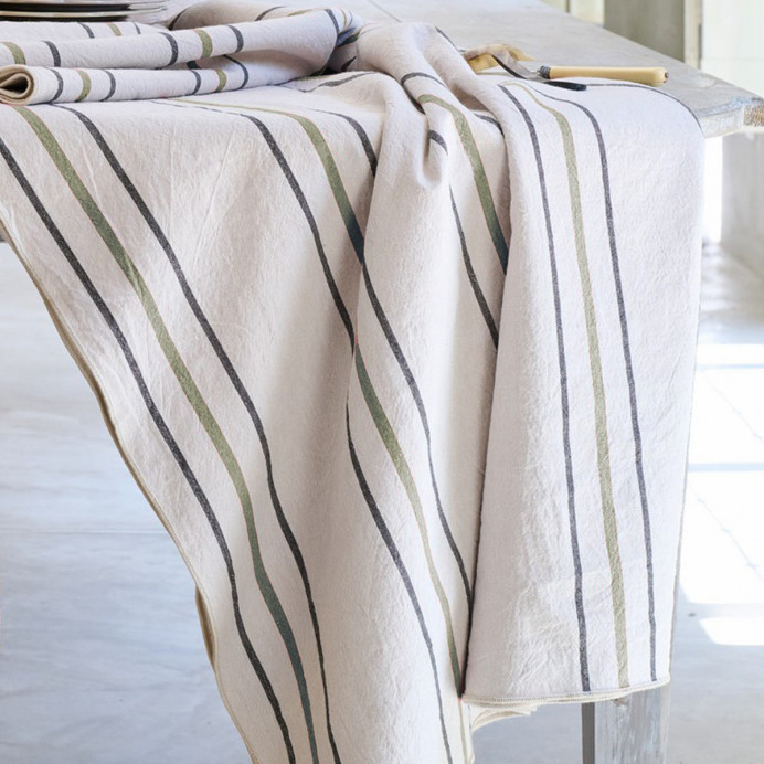 Vent du Sud Nappe HOSHI en Coton Lavé Froissé à Rayures