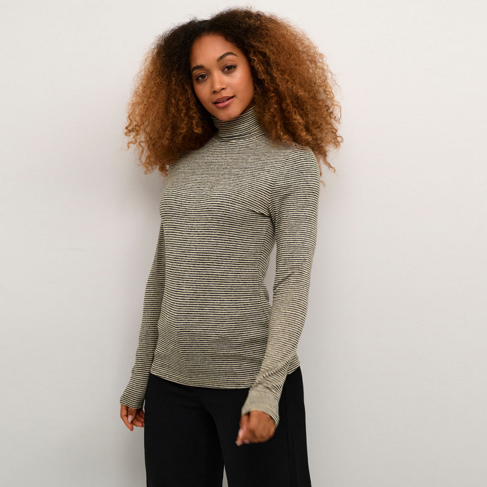 T-Shirt Rayé Col Roulé