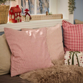 Housse de Coussin à Fines Rayures Blanches et Rouges
