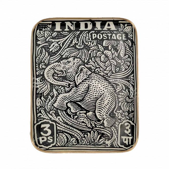 Demi Plateau INDIA POSTAGE en Aluminium Emaillé 