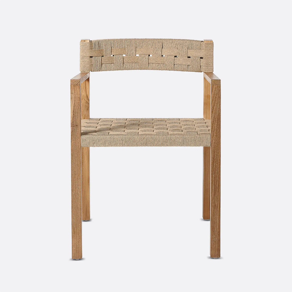 Chaise en teck avec accoudoirs et assise tressée CORA - 2 col. 