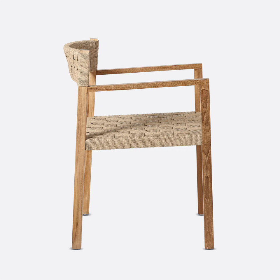 Chaise en teck avec accoudoirs et assise tressée CORA - 2 col. 