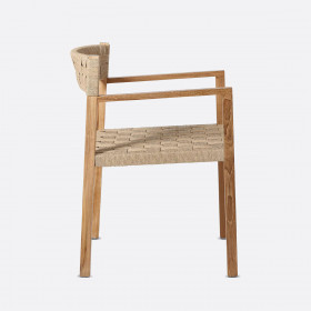 Chaise en teck avec accoudoirs et assise tressée CORA - 2 col. 