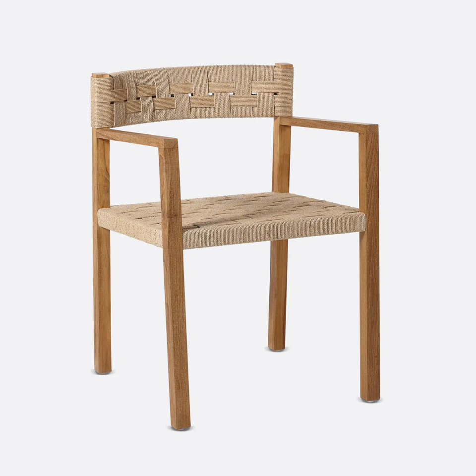 Chaise en teck avec accoudoirs et assise tressée CORA - 2 col. 