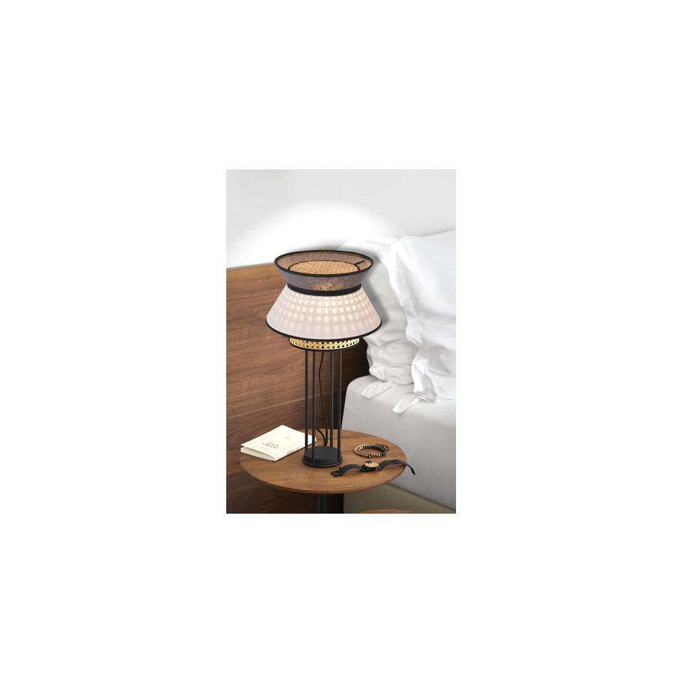 Lampe à poser Cannage et Lin Lavé SINGAPOUR - Blanc/Anthracite
