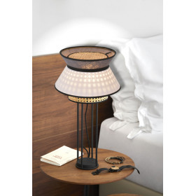 Lampe à poser Cannage et Lin Lavé SINGAPOUR - Blanc/Anthracite