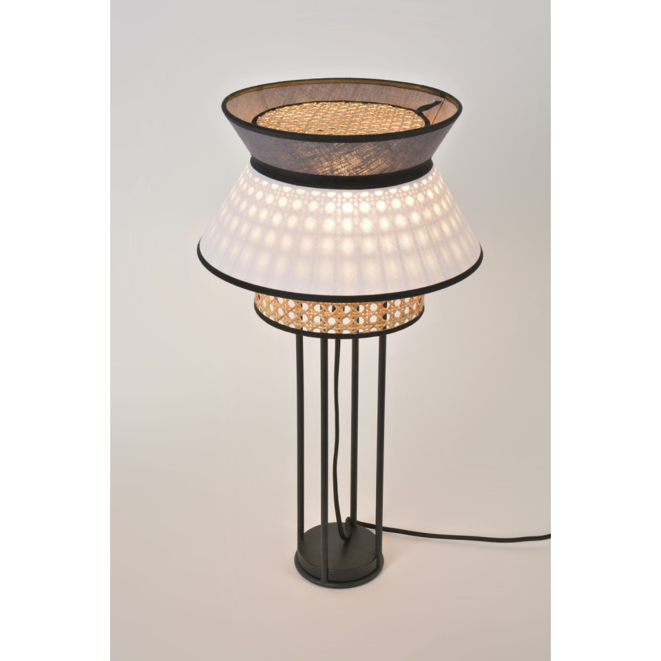 Lampe à poser Cannage et Lin Lavé SINGAPOUR - Blanc/Anthracite