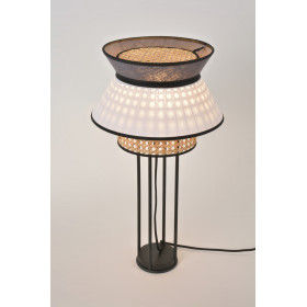 Lampe à poser Cannage et Lin Lavé SINGAPOUR - Blanc/Anthracite