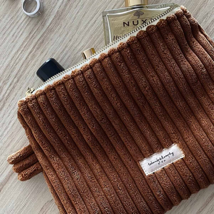 Trousse à Maquillage VERA en Velours Côtelé 20X15 - coloris HAZEL