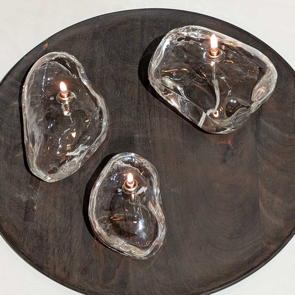 Lampe à Huile Galet en Verre - IMPRESSION LIN