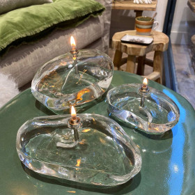 Lampe à Huile Galet en Verre - IMPRESSION LIN