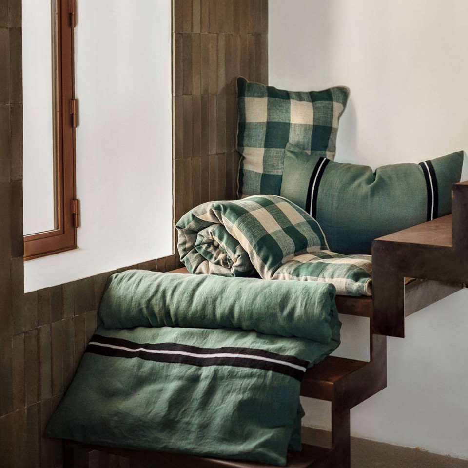 Housse de Coussin 100% Lin à Gros Carreaux PALMA