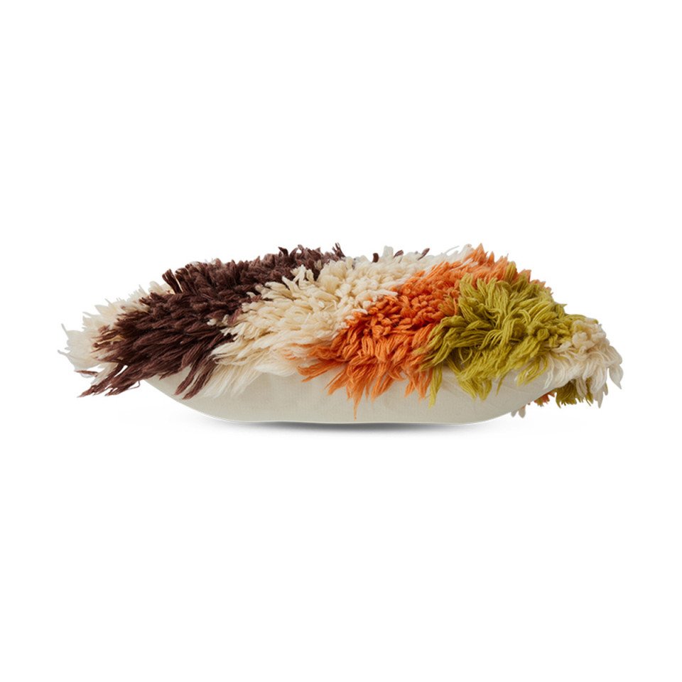 Coussin complet multicolore à poils longs Fluffy Striped