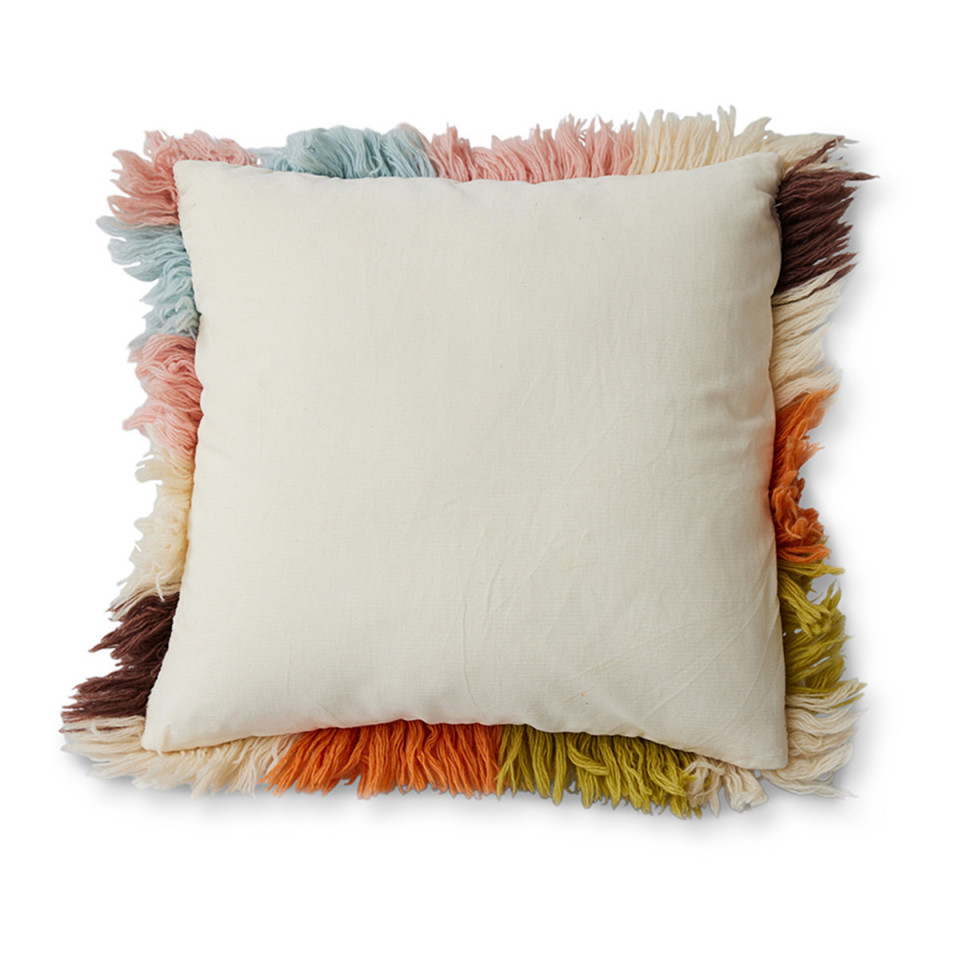 Coussin complet multicolore à poils longs Fluffy Striped