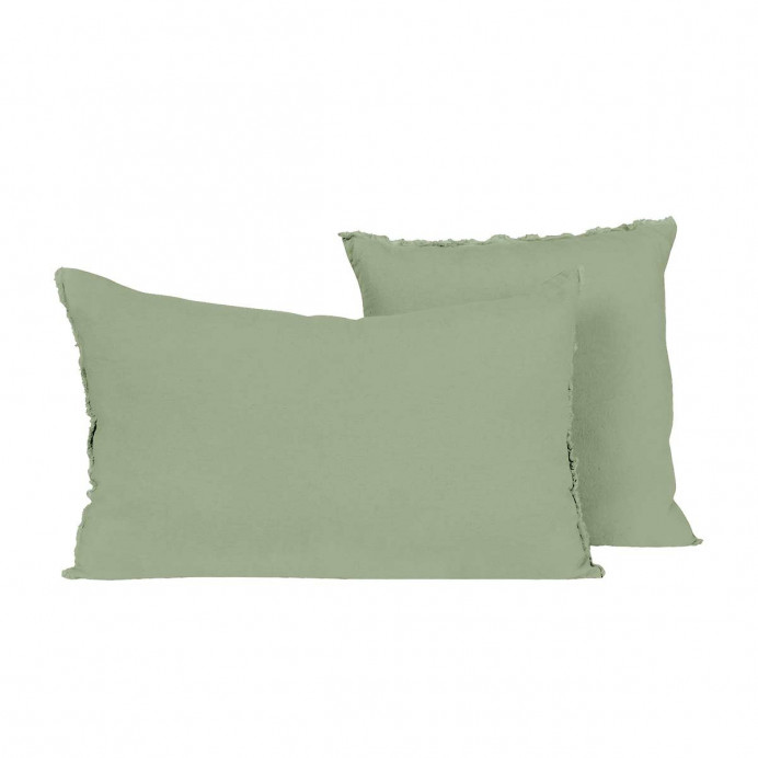 Housse de Coussin Unie Petite Frange Lin Lavé et Coton LIMY