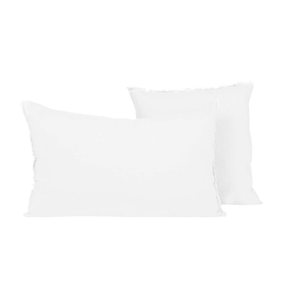 Housse de Coussin Unie Petite Frange Lin Lavé et Coton LIMY  