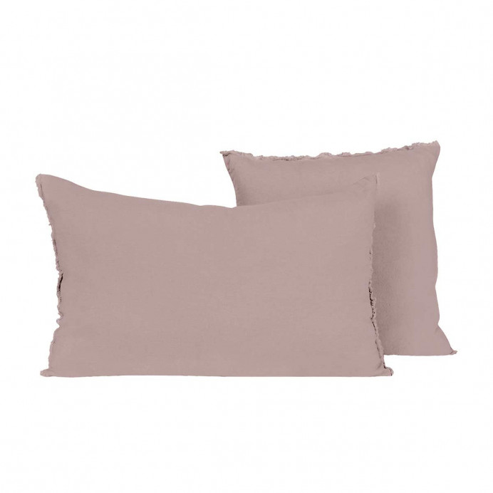 Housse de Coussin Unie Petite Frange Lin Lavé et Coton LIMY
