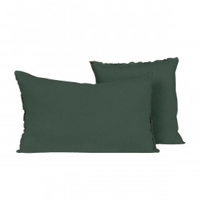 Housse de Coussin Unie Petite Frange Lin Lavé et Coton LIMY  