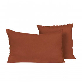 Housse de Coussin Unie Petite Frange Lin Lavé et Coton LIMY  