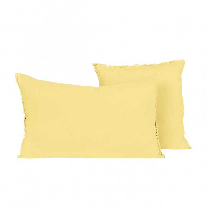 Housse de Coussin Unie Petite Frange Lin Lavé et Coton LIMY