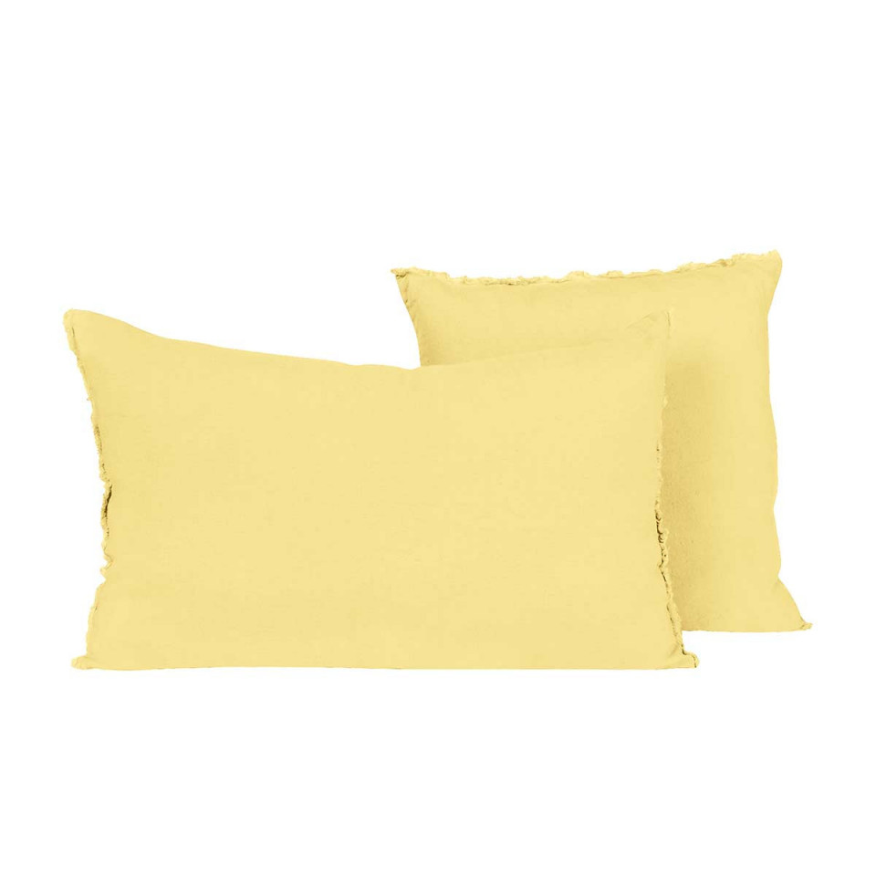 Housse de Coussin Unie Petite Frange Lin Lavé et Coton LIMY  