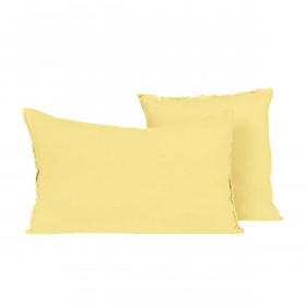 Housse de Coussin Unie Petite Frange Lin Lavé et Coton LIMY  