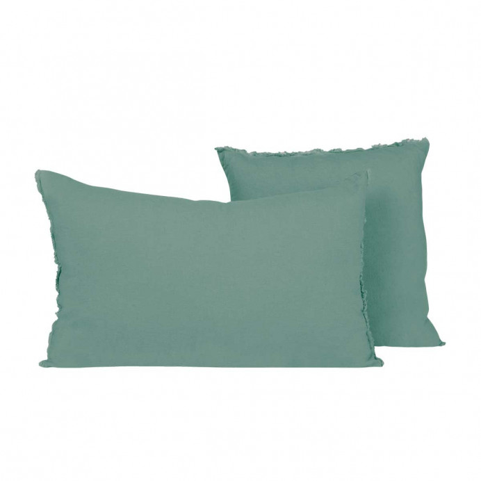 Housse de Coussin Unie Petite Frange Lin Lavé et Coton LIMY