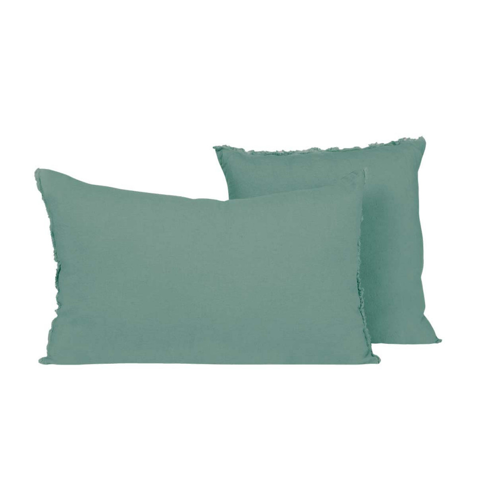 Housse de Coussin Unie Petite Frange Lin Lavé et Coton LIMY  