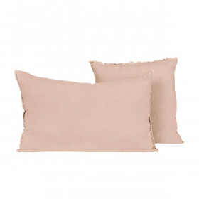 Housse de Coussin Unie Petite Frange Lin Lavé et Coton LIMY  