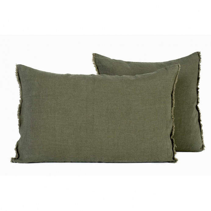 Housse de Coussin Unie Petite Frange Lin Lavé et Coton LIMY