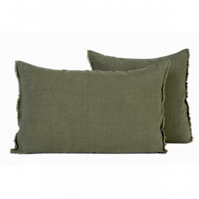 Housse de Coussin Unie Petite Frange Lin Lavé et Coton LIMY