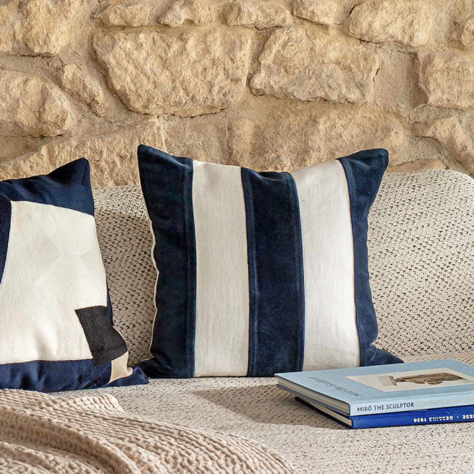 Housse de Coussin Rayé en Velours et Lin PERTH