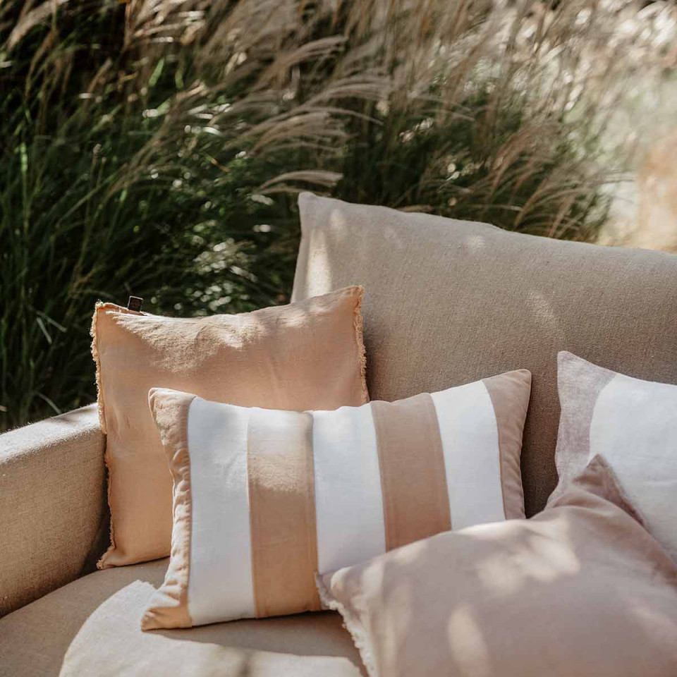Housse de Coussin Rayé en Velours et Lin PERTH
