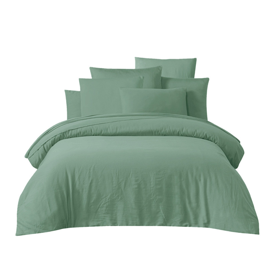 Housse de Couette TALOA en Satin de Coton Lavé Stoné Couleur:Céladon 