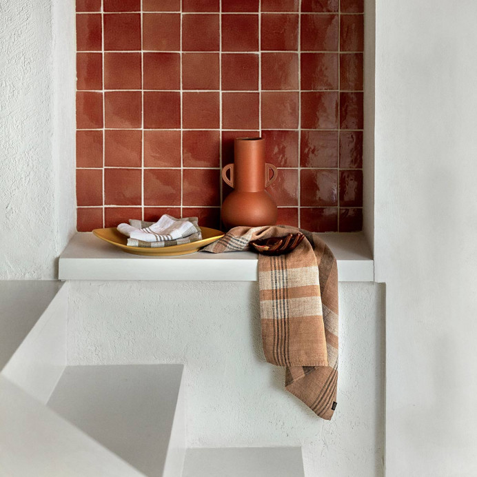 Harmony Textile - Haomy Torchon en Lin et Coton à Carreaux AALBORG