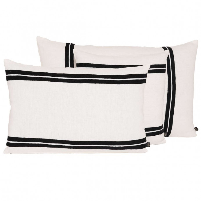 Harmony Textile - Haomy Housse de Coussin en Lin Lavé et Rayure Noi...
