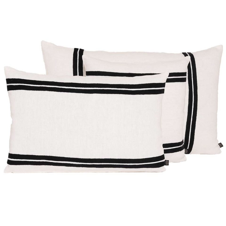 Housse de Coussin en Lin Lavé et Rayure Noire SKAGEN