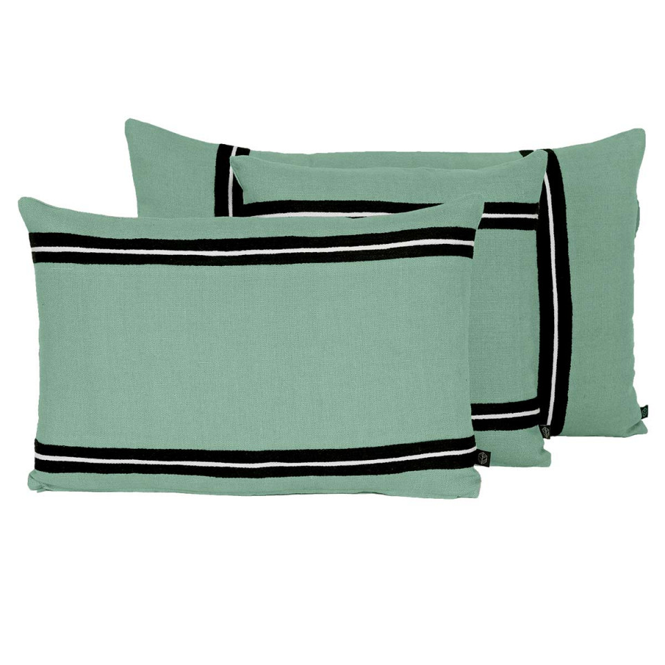 Housse de Coussin en Lin Lavé et Rayure Noire SKAGEN
