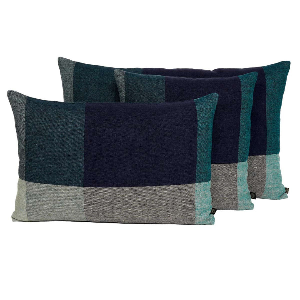 Housse de Coussin en Lin Lavé à Grands Carreaux SAPORO  