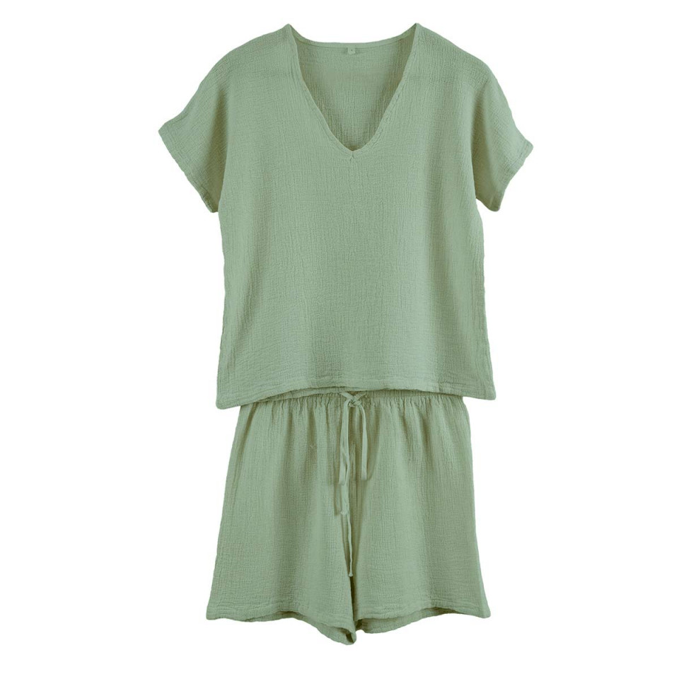 Ensemble Short et Tee Shirt SYMI en Gaze Lin et Coton