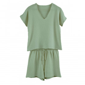 Ensemble Short et Tee Shirt SYMI en Gaze Lin et Coton