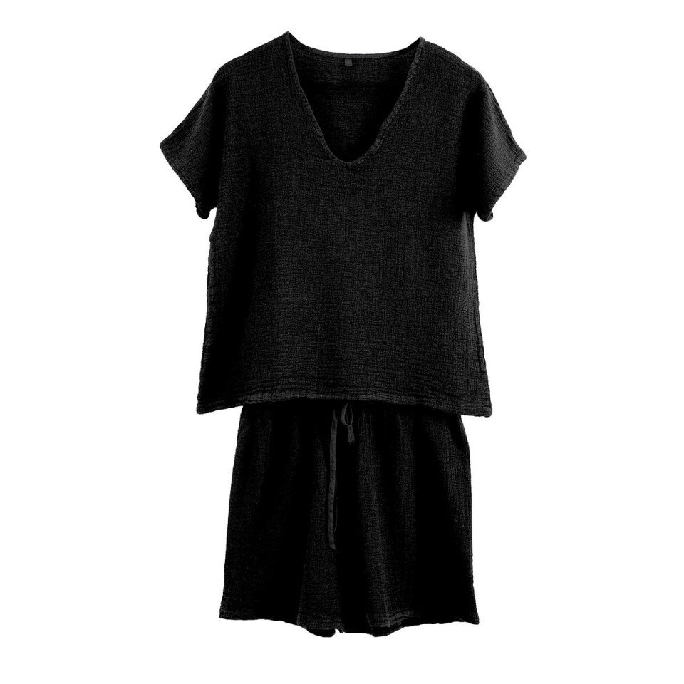 Ensemble Short et Tee Shirt SYMI en Gaze Lin et Coton