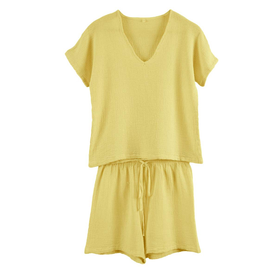 Ensemble Short et Tee Shirt SYMI en Gaze Lin et Coton