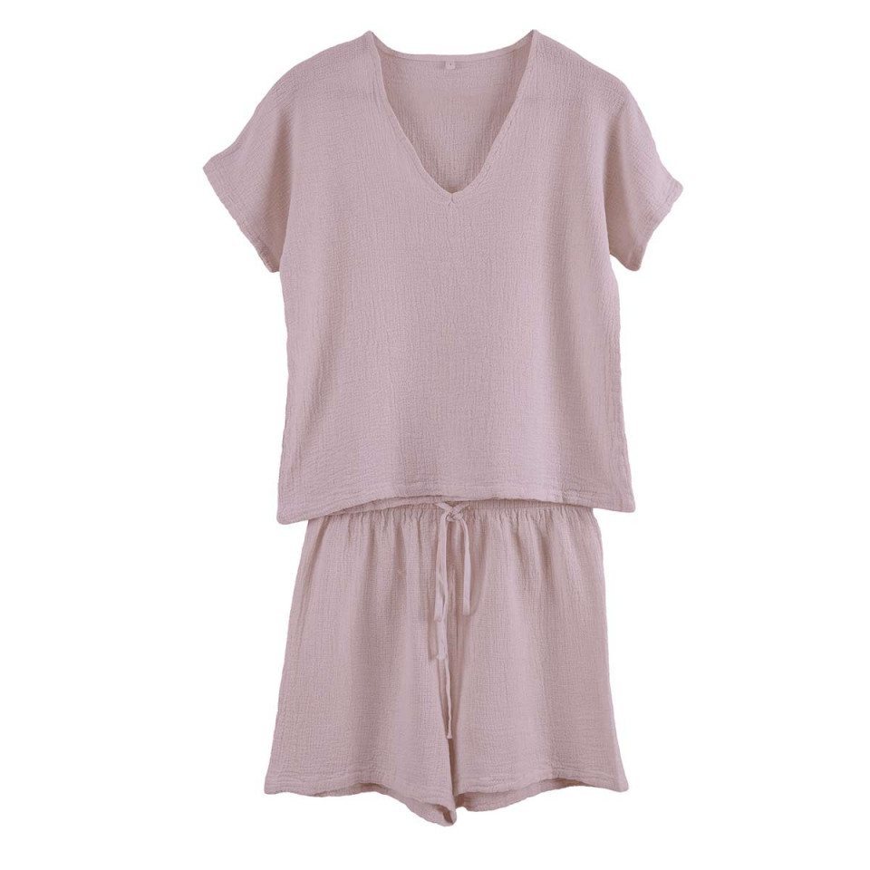 Ensemble Short et Tee Shirt SYMI en Gaze Lin et Coton