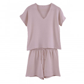 Ensemble Short et Tee Shirt SYMI en Gaze Lin et Coton