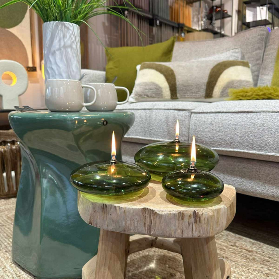 Lampe à Huile de Paraffine - Ellipse Décorative Green en Verre Soufflé - 3 Tailles