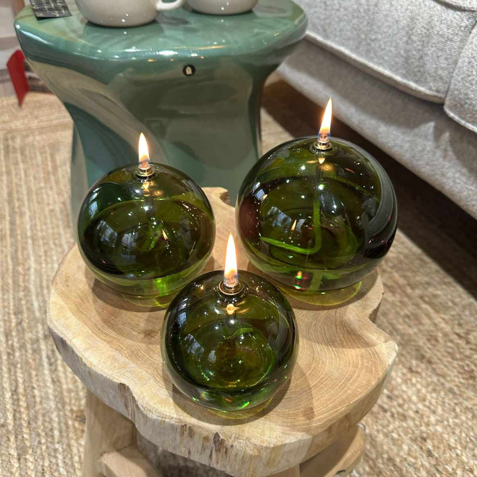 Lampe à Huile Paraffine - Sphère Décorative Green en Verre Soufflé - 4 Tailles