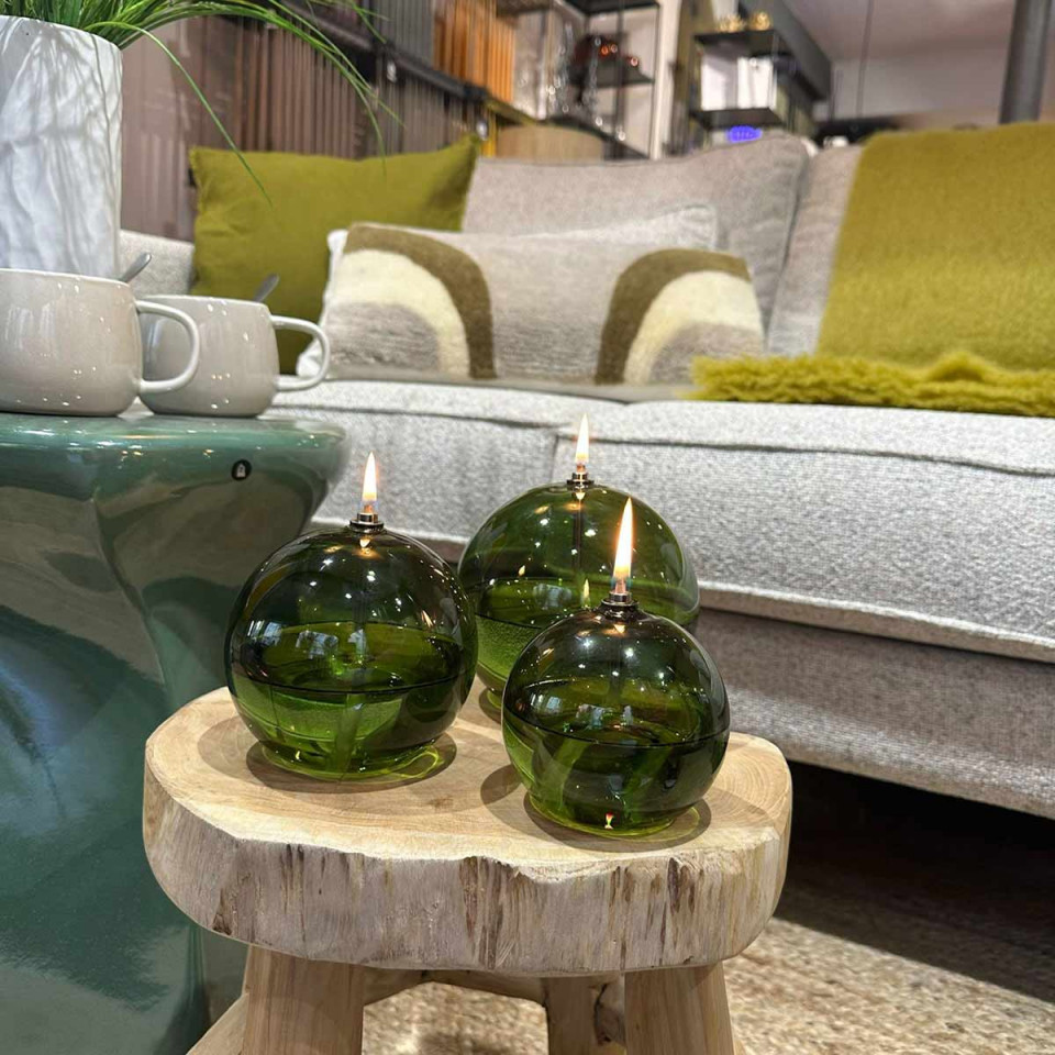 Lampe à Huile Paraffine - Sphère Décorative Green en Verre Soufflé - 4 Tailles