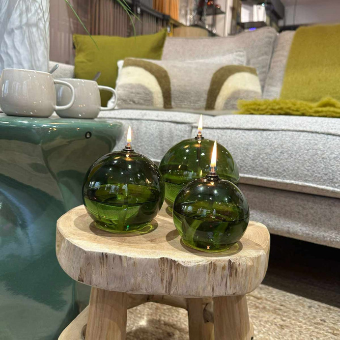 Lampe à Huile Paraffine - Sphère Décorative Green en Verre Soufflé - 4 Tailles